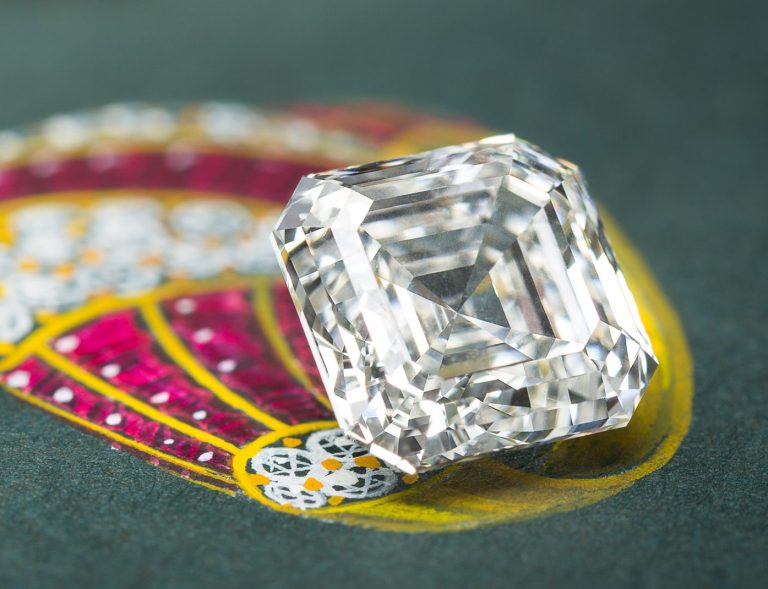 5ct Asscher diamond and gouache artwork. N J Geddes