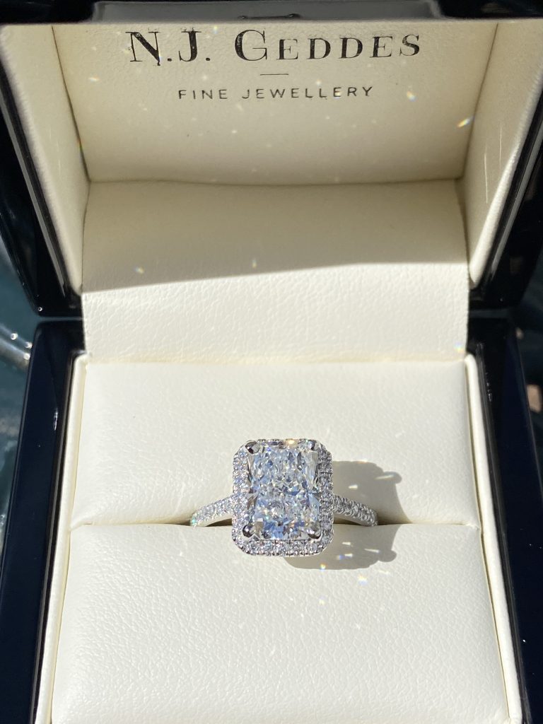 Exquisite 2ct Radiant cut diamond cluster engagement ring