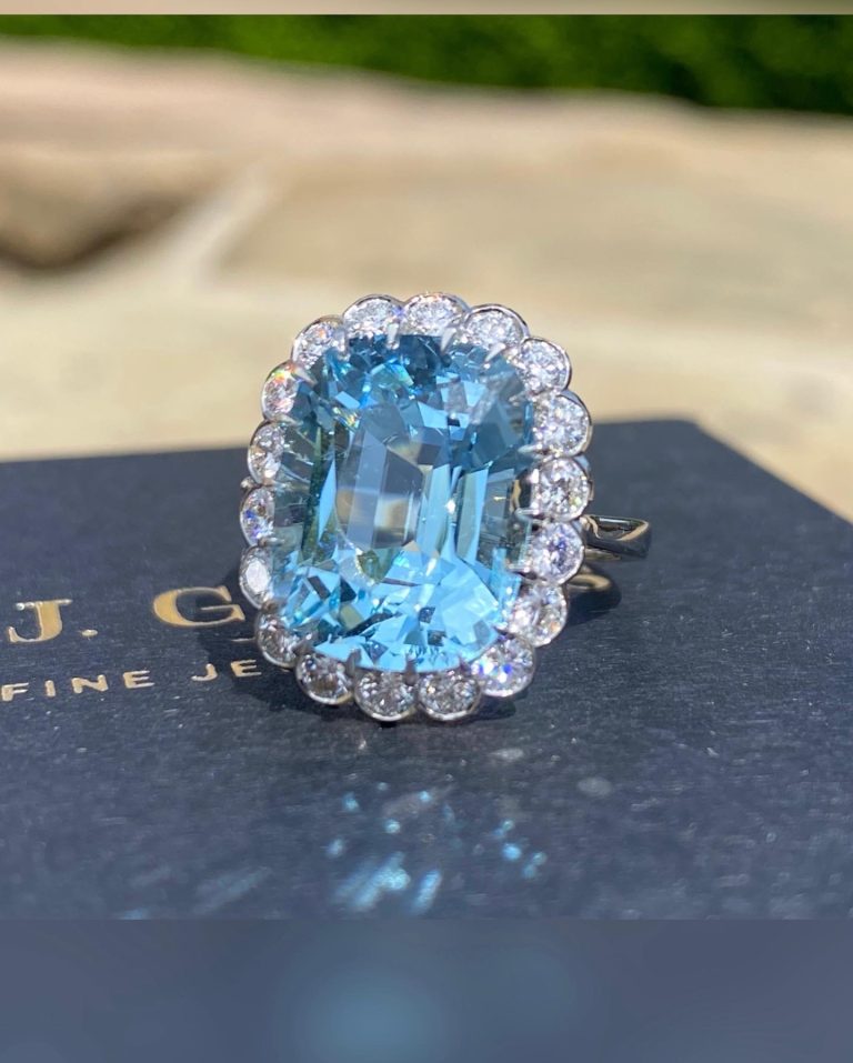 Fine 7ct Aquamarine and diamond cluster ring